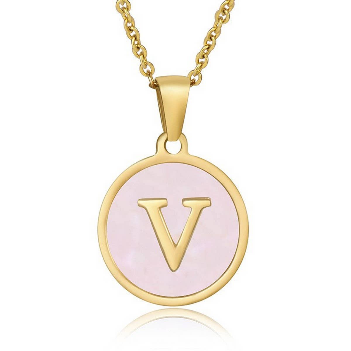 ROUND 18K GOLD STAINLESS STEEL 26LETTERS NECKLACE_CWAJE0683