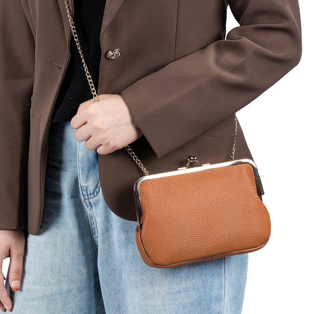 CLIP BAG ELEGANT SHOULDER BAGGENUINE LEATHER WALLET_CWAB3752