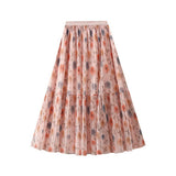 REVERSIBLE ROSE PRINT TULLE PLEATED MAXI SKIRT_CWBMS0358