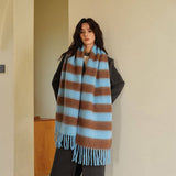 BLUE BROWN STRIPE SCARF THICK WINTER WRAP_CWASC2332