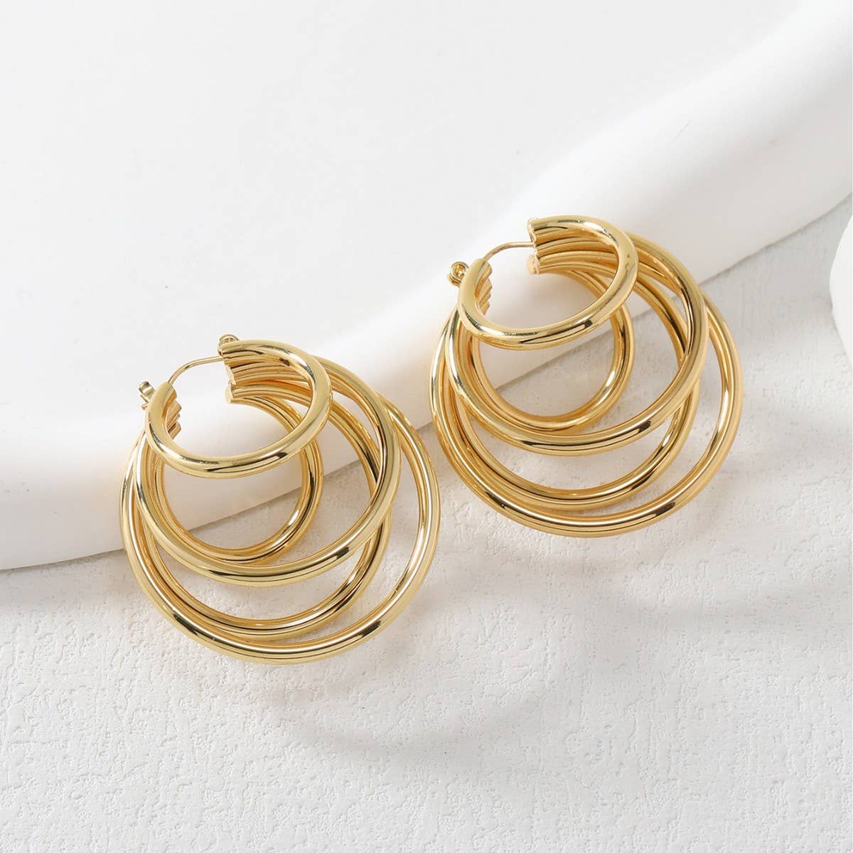 18K GOLD TITANIUM STEEL THREE LAYER EARRINGS_CWMM3599