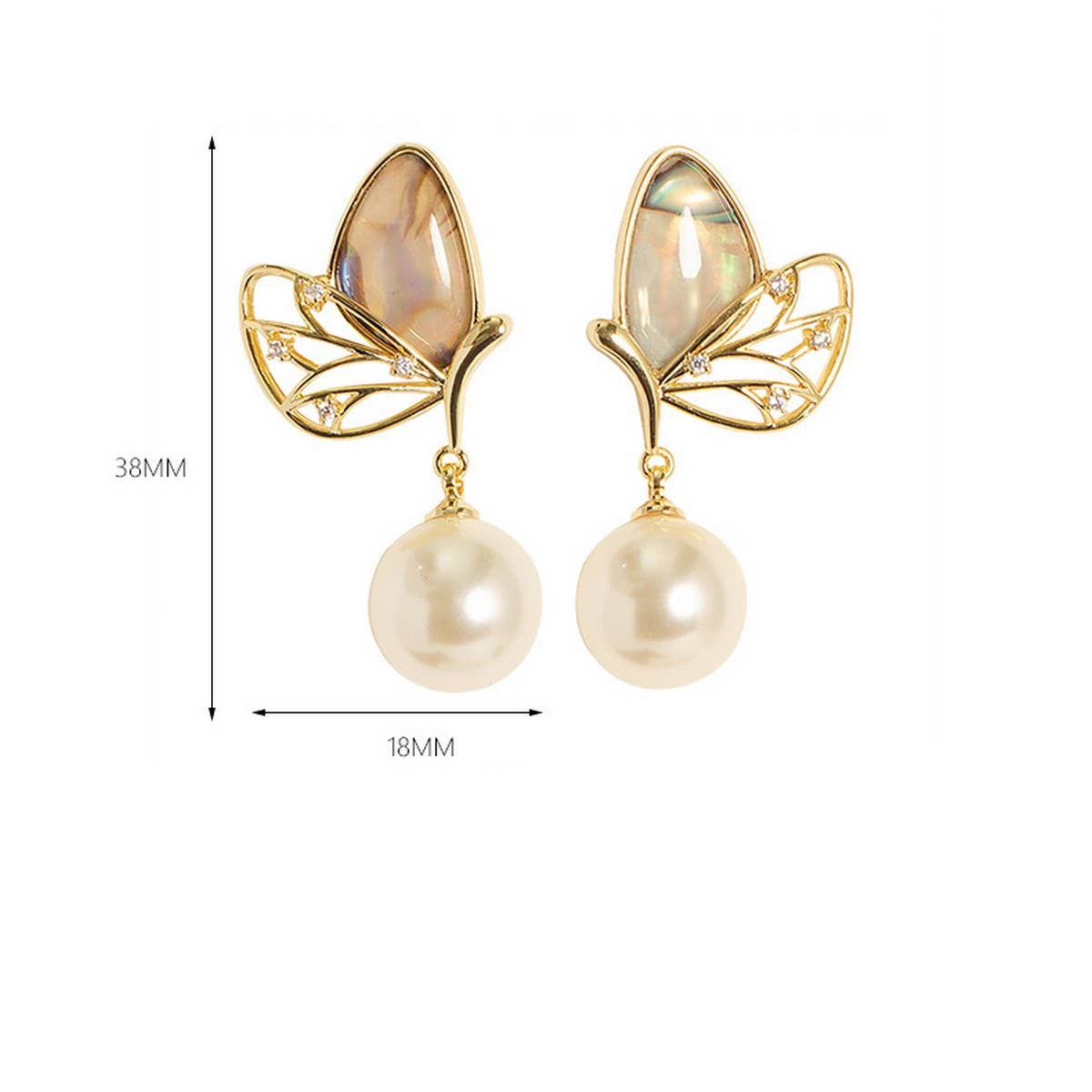COLORFUL ABALONE DIAMOND BUTTERFLY PEARL EARRINGS_CWMM4299
