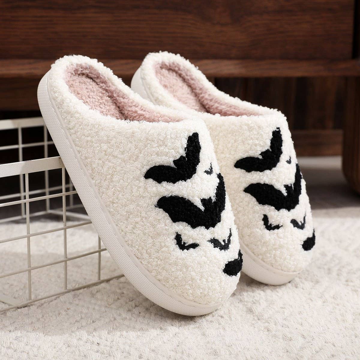 HALLOWEEN BAT EMBROIDERED COTTON SLIPPERS_CWSHS0763