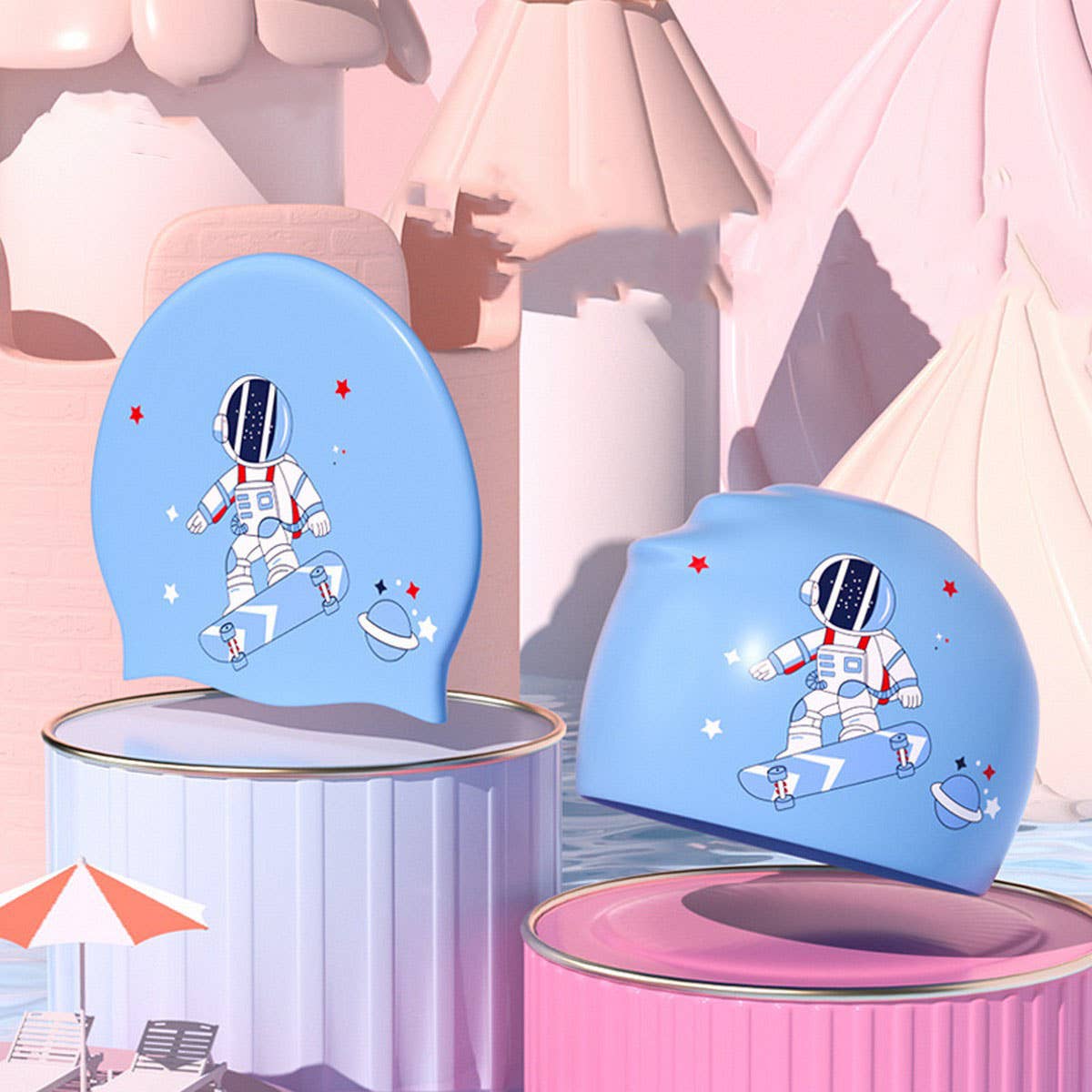 BOYS SILICONE SWIM CAP ASTRONAUT PRINT_CWMM6783