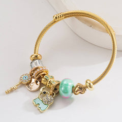 Trendy Elephant Key Letter Beaded Steel Bracelet_Cwmm8567