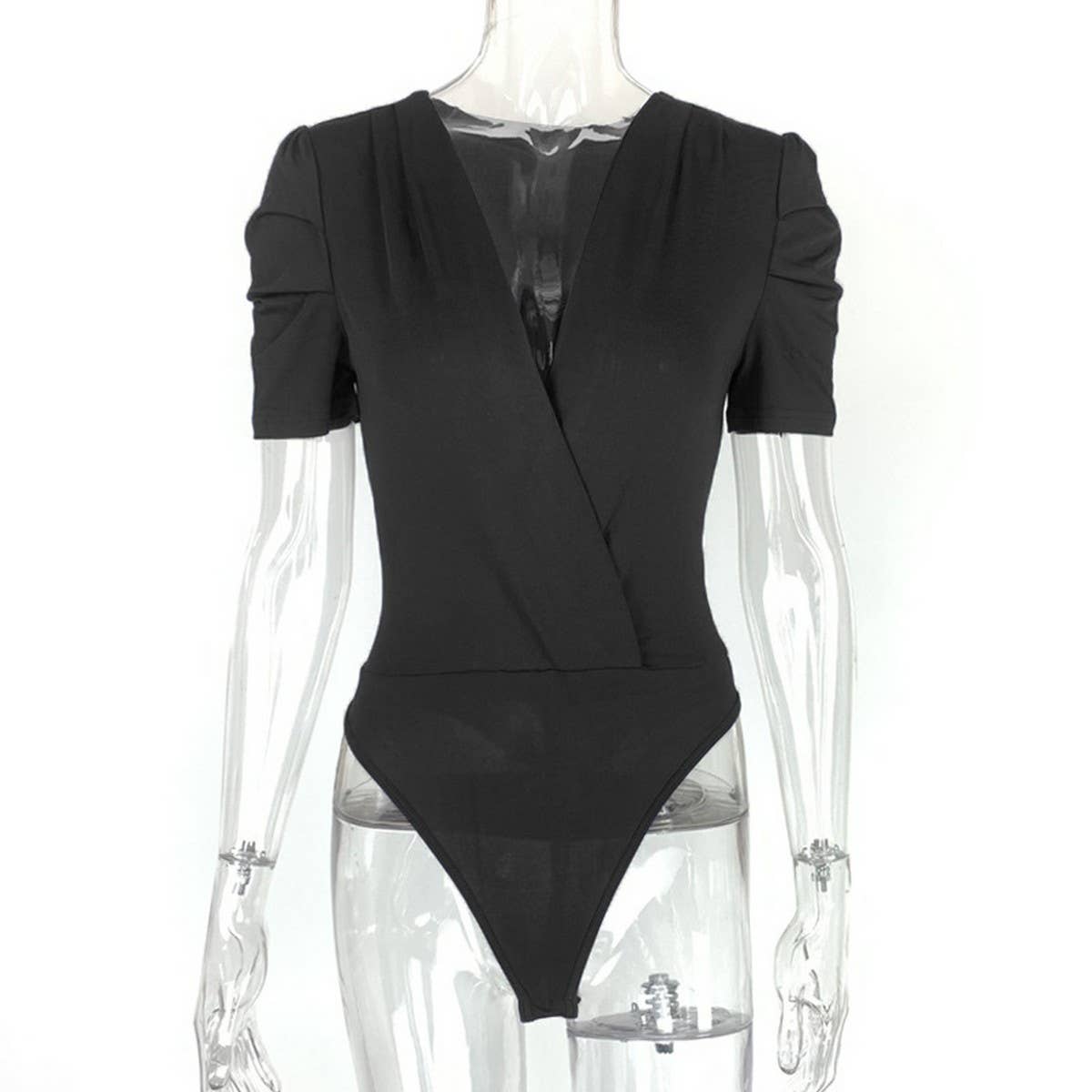 Womens Sexy Deep Neck Short Sleeved Bodysuit_Cwtsts0262