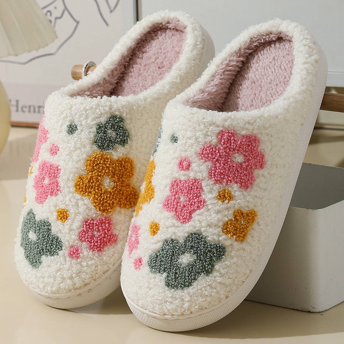 CUTE COLORFUL FLOWER WINTER WARM COTTON SLIPPERS_CWMM3063