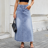 Women High Waist Denim Midi Skirt With Pockets_Cwjsk0203