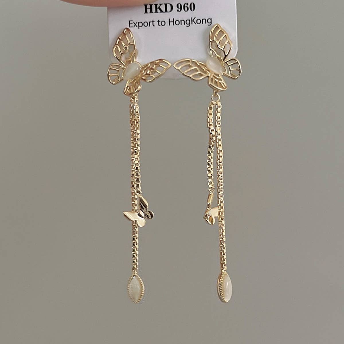 HOLLOW CATS EYE BUTTERFLY PENDANT STUD EARRINGS_CWAJE1328