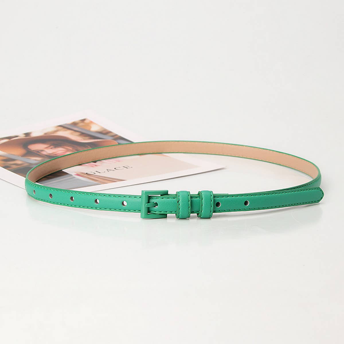 Cwabe0907_Women'S Small Square Buckle Thin Belt