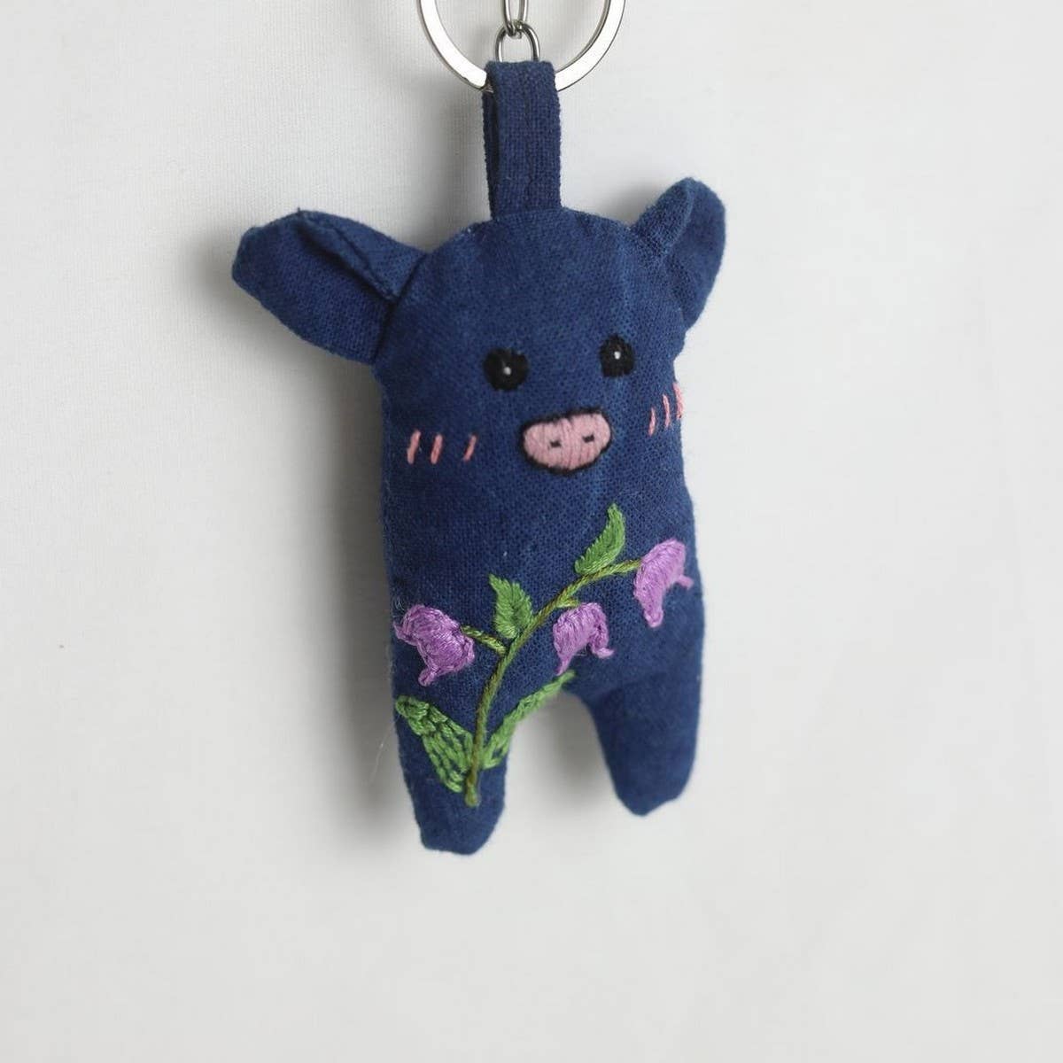 HAND EMBROIDERED BLUE DYE PIG PLUSH KEYCHAIN_CWMM6005