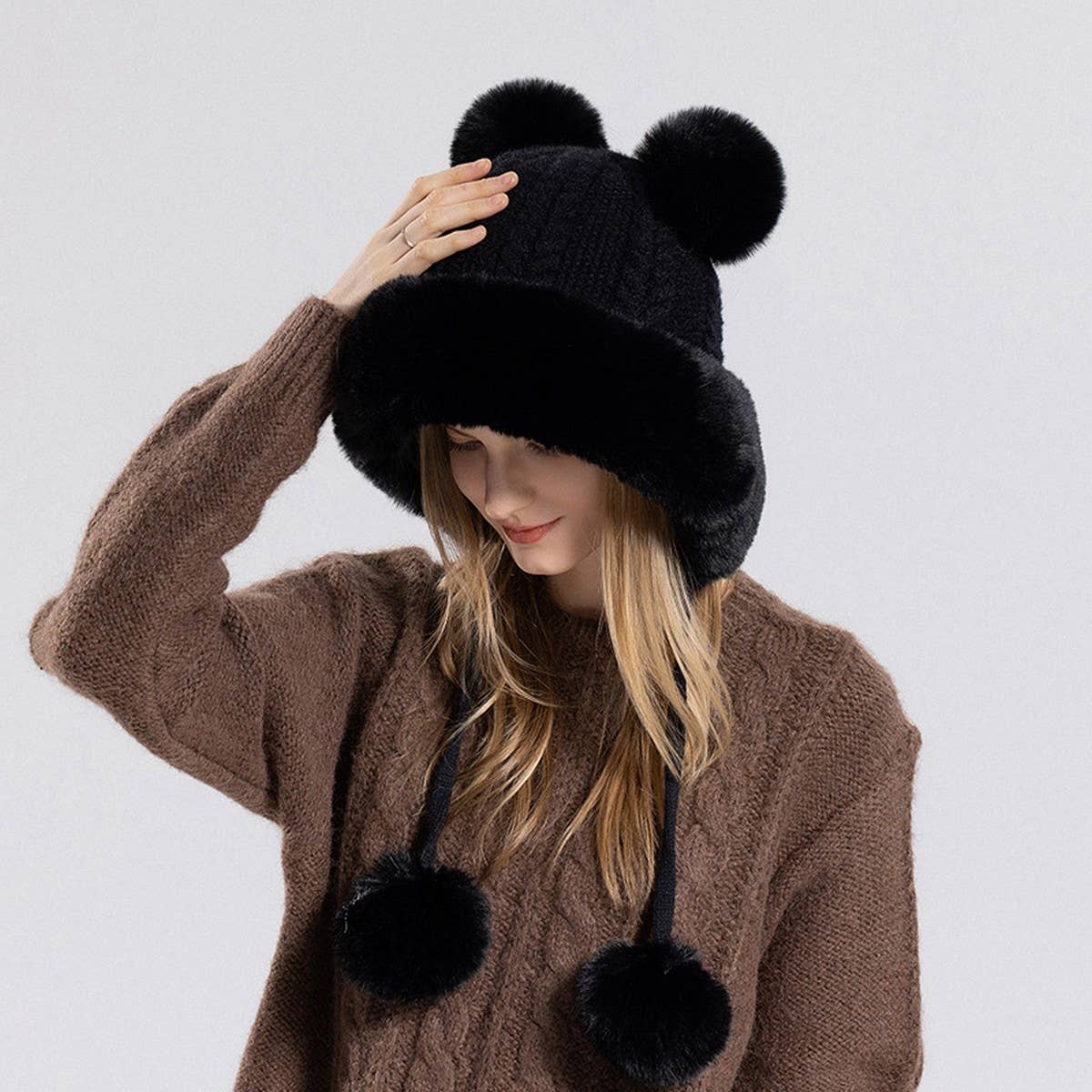 CUTE FUR BALL WARM EARMUFFS HOODIE_CWASC1133