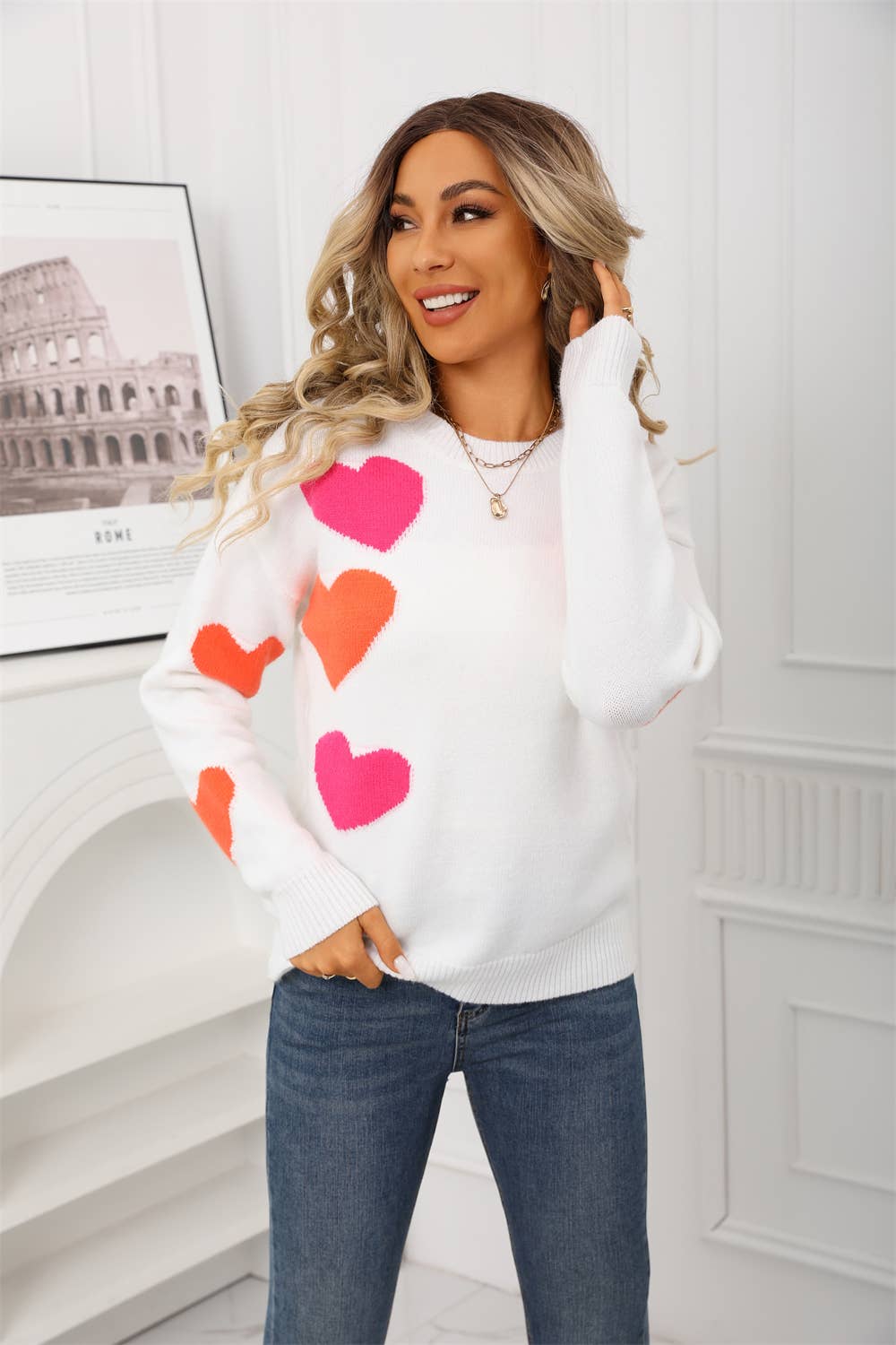 Valentines Day Jacquard Round-Neck Sweater