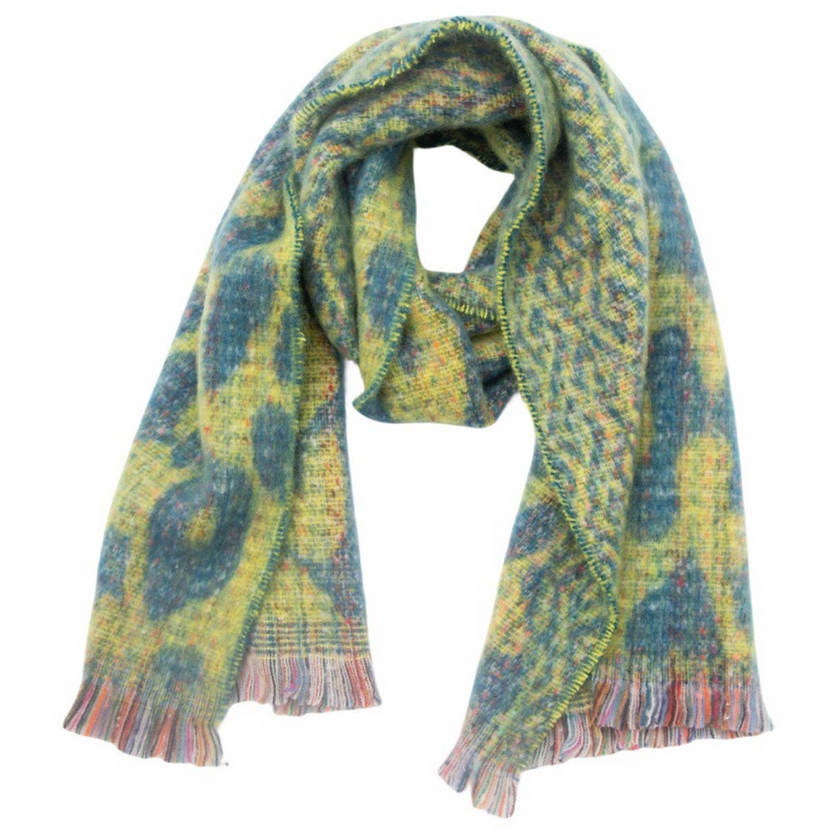 LEOPARD JACQUARD SCARF FRINGE WINTER WRAP_CWASC0872