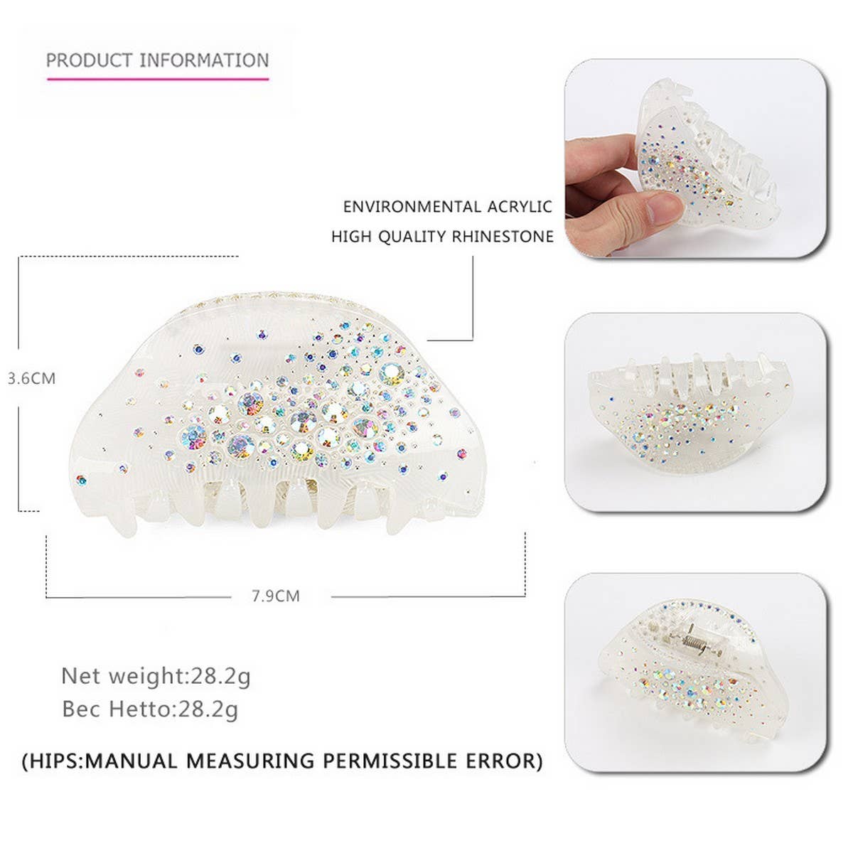 Rhinestone Hair Claw Clip For Ponytail Styling