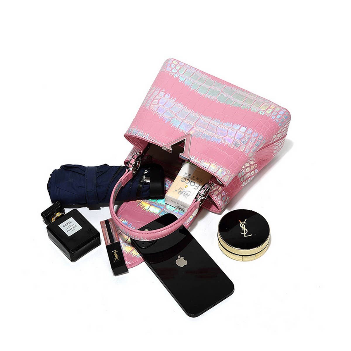 High-End Contrast Color Crocodile Pattern Tote Bag_Cwab3620