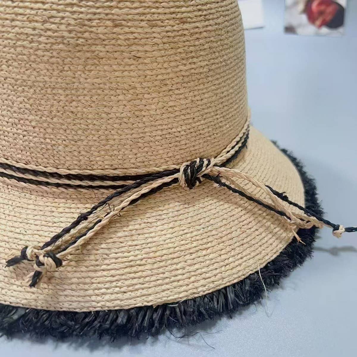 SUMMER HIGH END ROUND TOP FUR EDGED STRAW HAT_CWAH3577