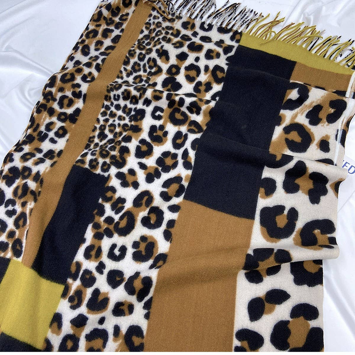 LEOPARD COLORBLOCK SCARF WARM TASSEL WINTER WRAP_CWASC1458