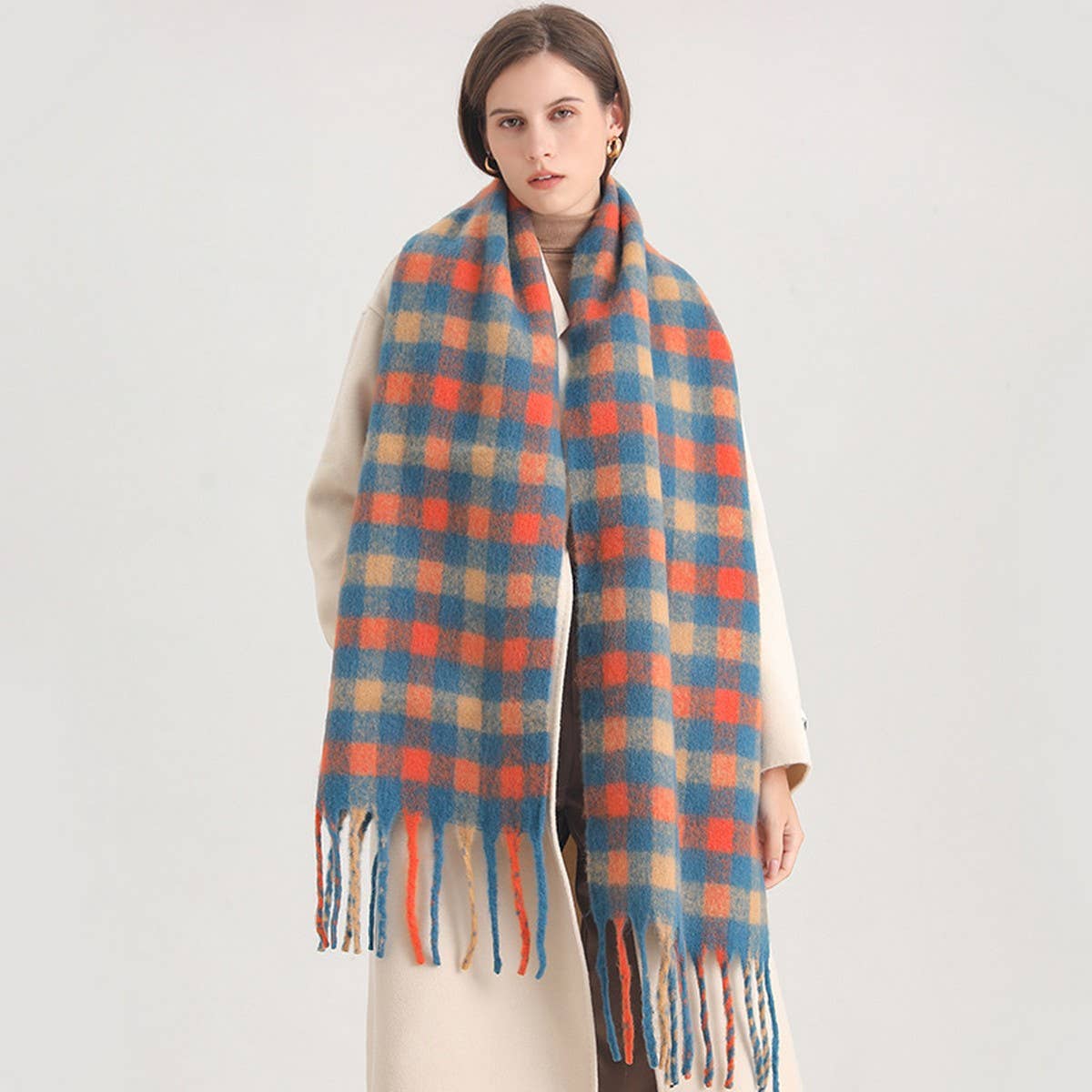 PLAID WINTER SCARF THICK SOFT LONG TASSEL WRAP_CWASC0983