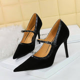 RETRO BLACK SUEDE SHALLOW POINTED TOE HIGH HEELS_CWSHH0111