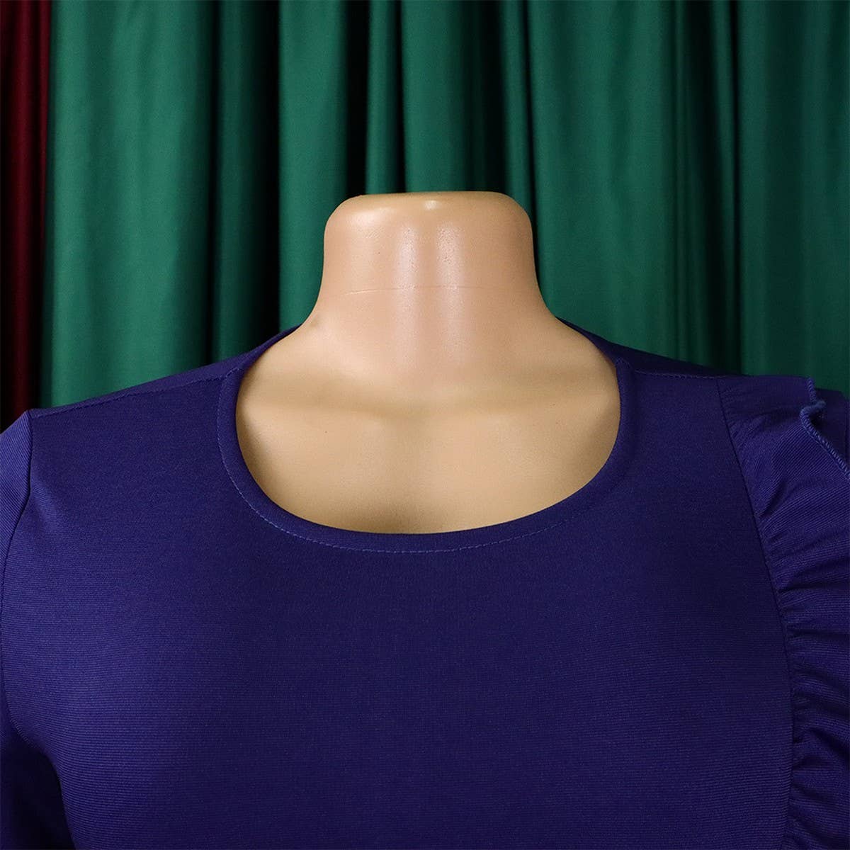 RUFFLE HEM SOLID COLOR ROUND NECK HIP DRESS_CWDMD3712