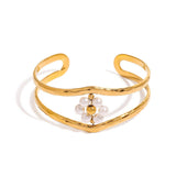 18K GOLD PEARL FLORAL DOUBLE LAYER CUFF BRACELET_CWAJE4795