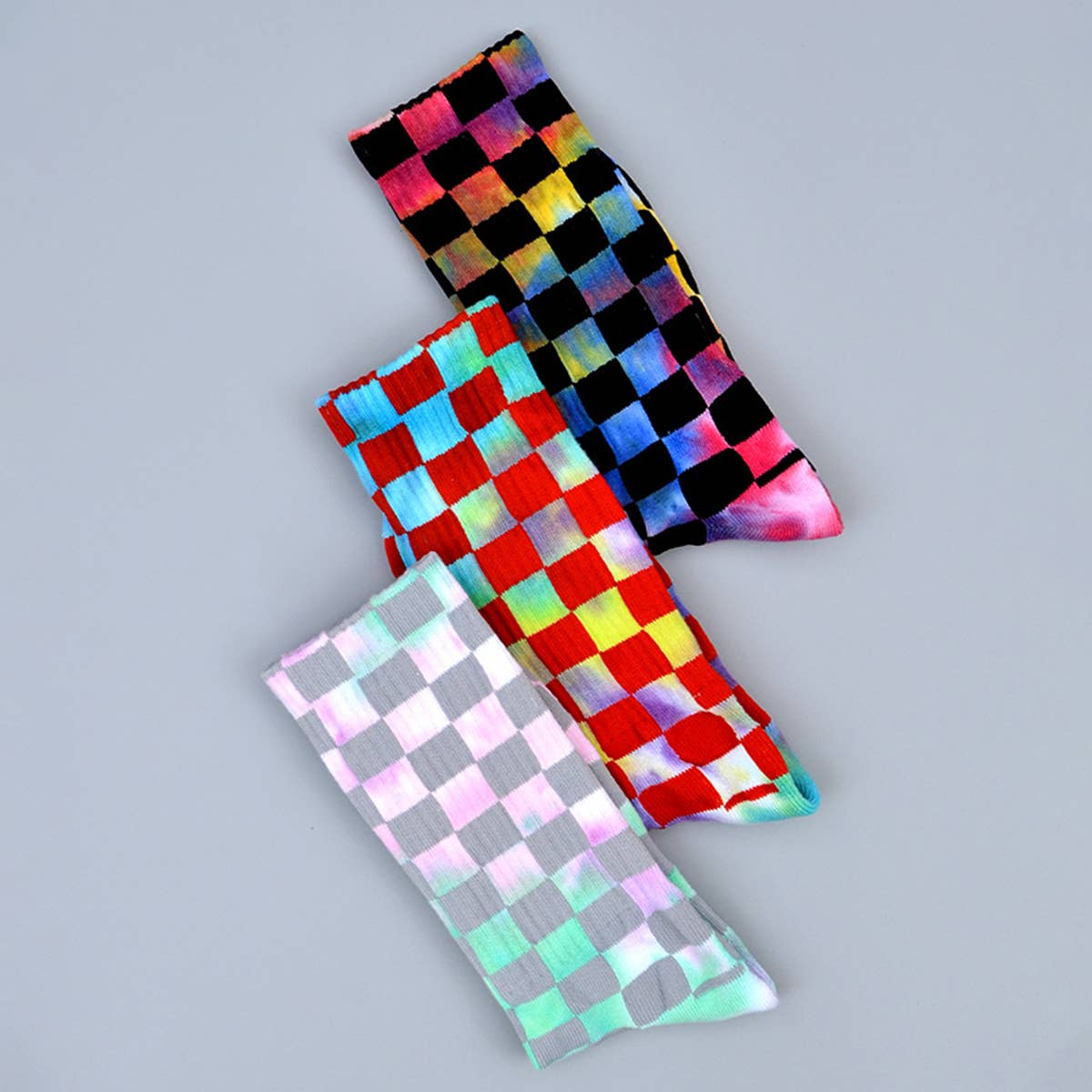 FASHION TIE DYED CHECKERED SOCKS_CWMS0265