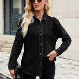 Washed Shoulder-Shrugging Denim Long Sleeve Shirt