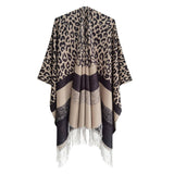 LEOPARD PRINT STRIPED TASSEL WARM SPLIT SHAWL_CWASC0310