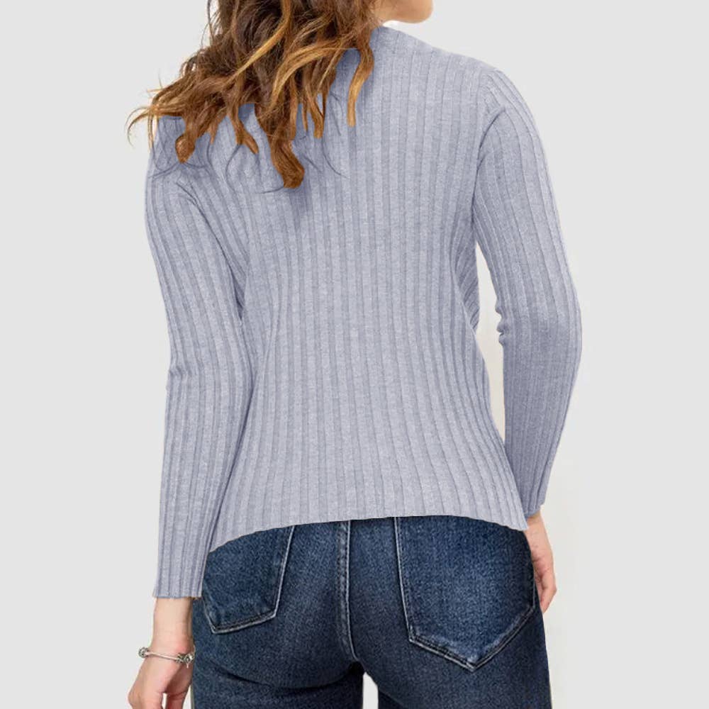 Wide-Striped Solid-Color Long-Sleeved Top