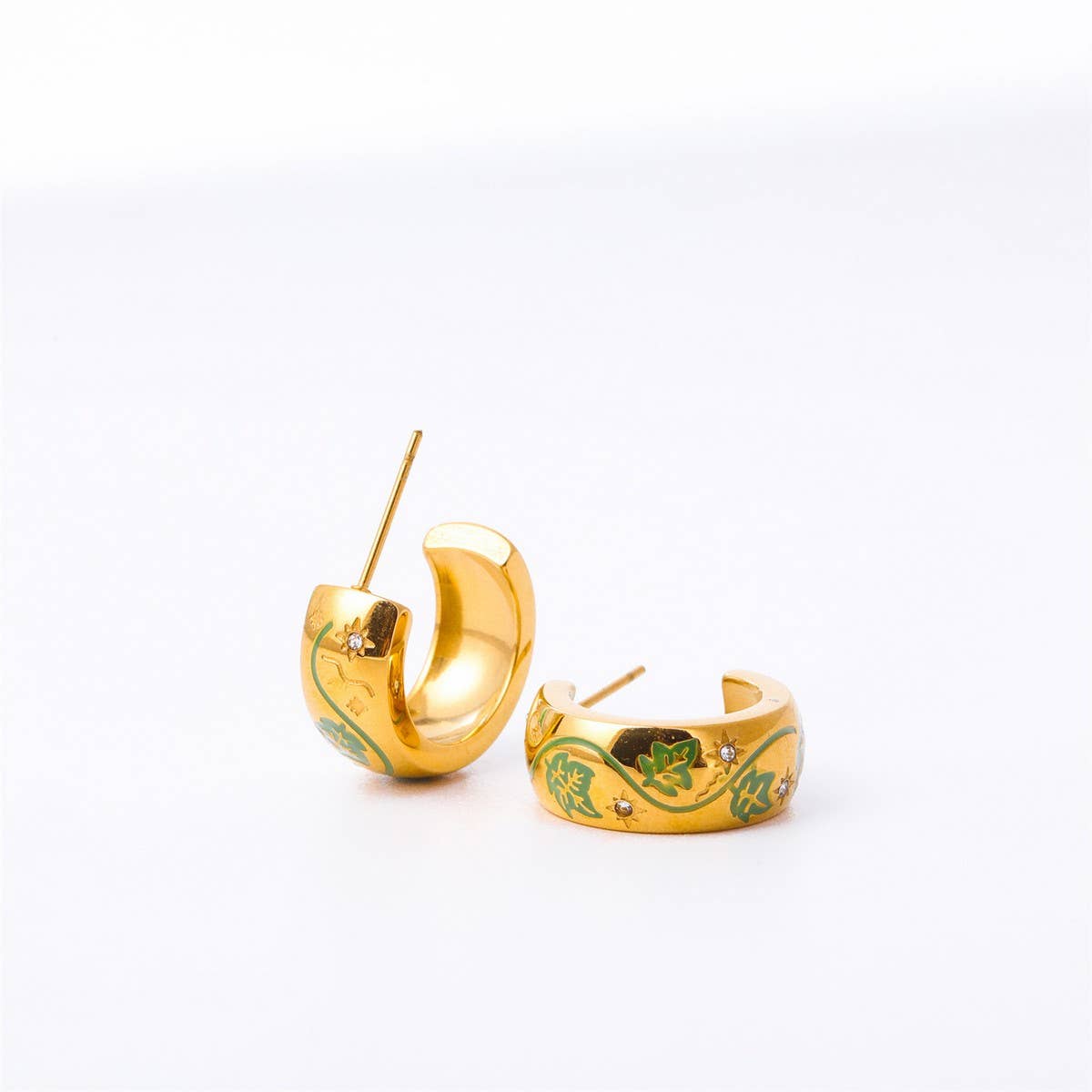 PAINTED FLOWER FLORAL ROSE C SHAPED EARRINGS_CWAJE1620