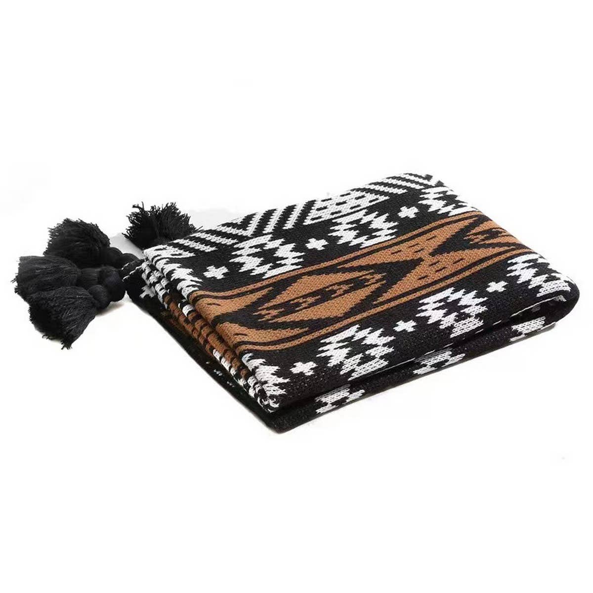 KNITTED GEOMETRIC STRIPE SOFA BLANKET_CWMM0419