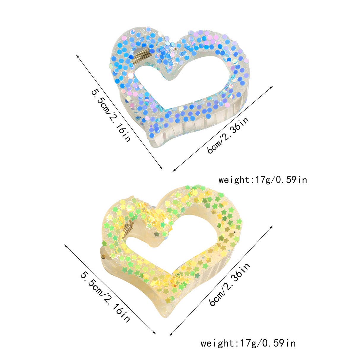 HEART STAR GLITTER HAIR CLAW SWEET BACK BUN CLIP_CWAHA2315