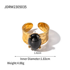 INLAID OBSIDIAN 18K GOLD PLATED WIDE RING_CWAJE1242