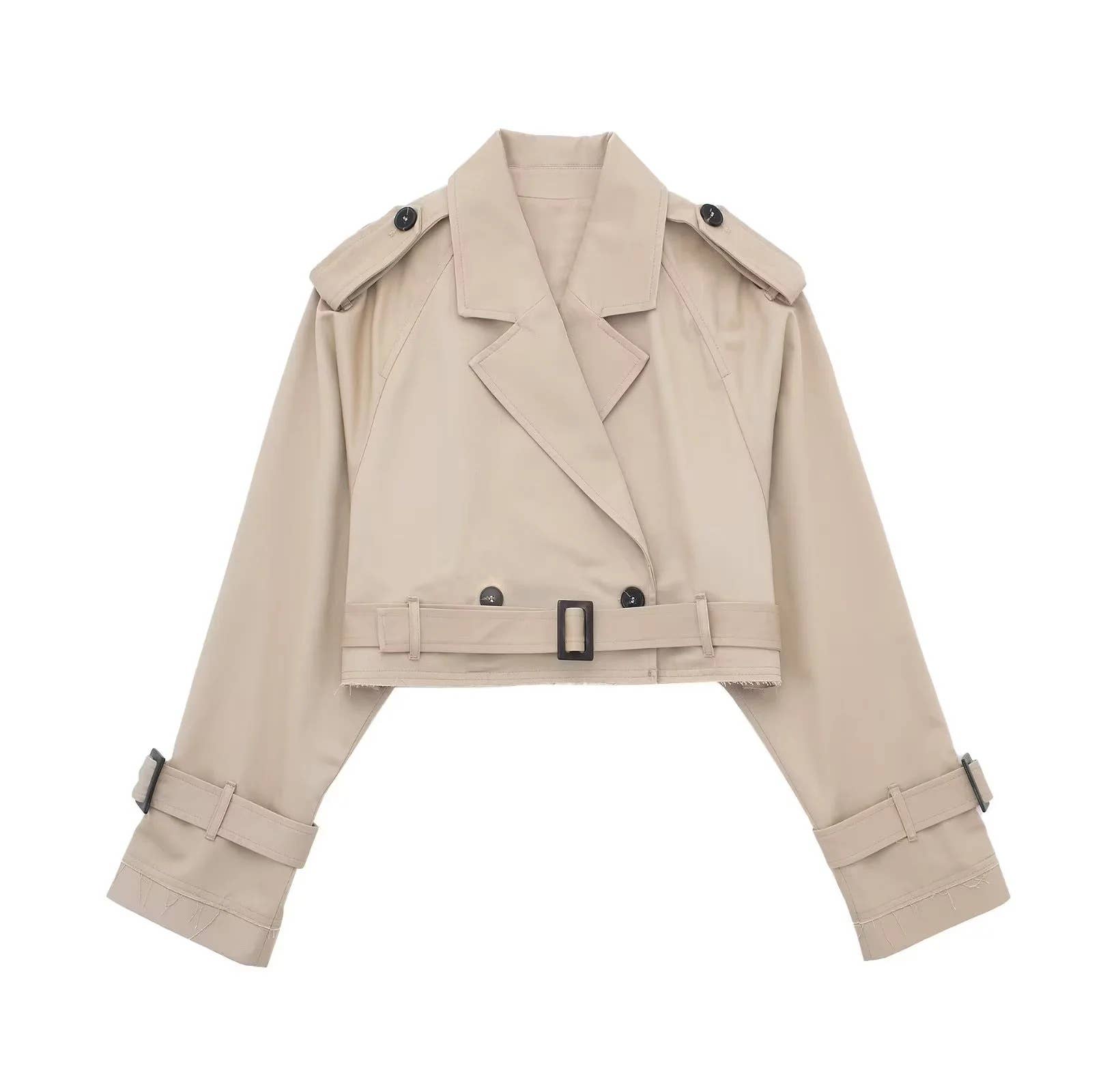 Solid-Color Short-Cut Trench Coat With A Belt