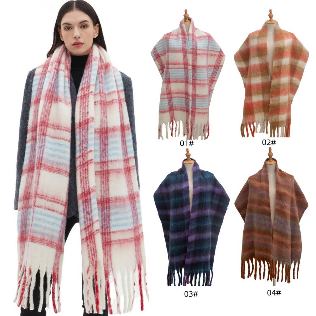 CHUNKY CIRCLE YARN PLAID SCARF THICK FALL WINTER_CWASC0878