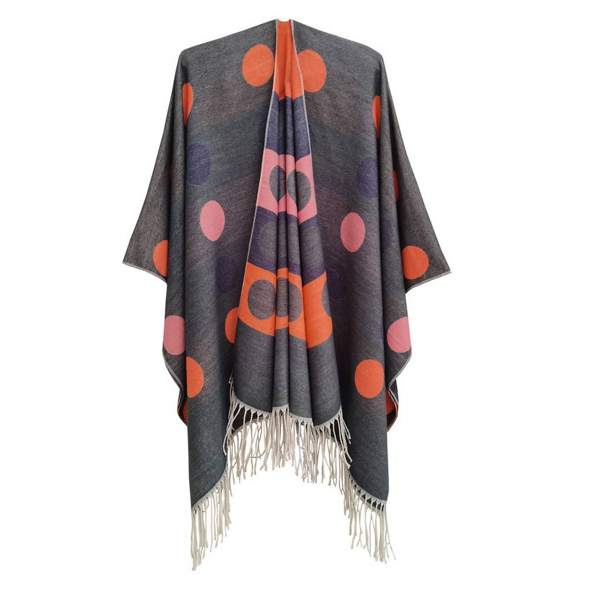 CIRCULAR PATTERN TASSEL SPLIT SHAWL CLOAK_CWASC0309