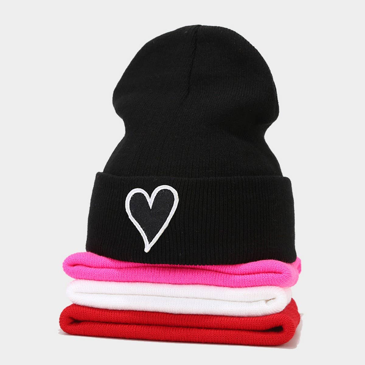 SIMPLE HEART PATCH PILE HAT KNITTED HAT_CWAH2085