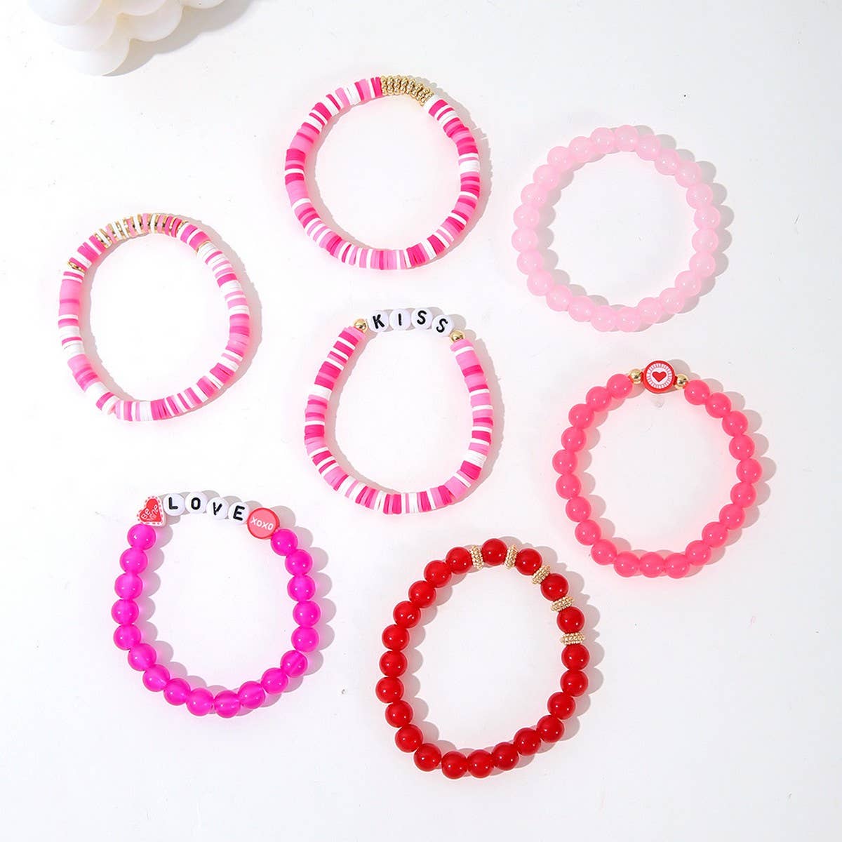 SWEET AND CUTE PINK HEART CLAY BRACELET SET_CWMM3518