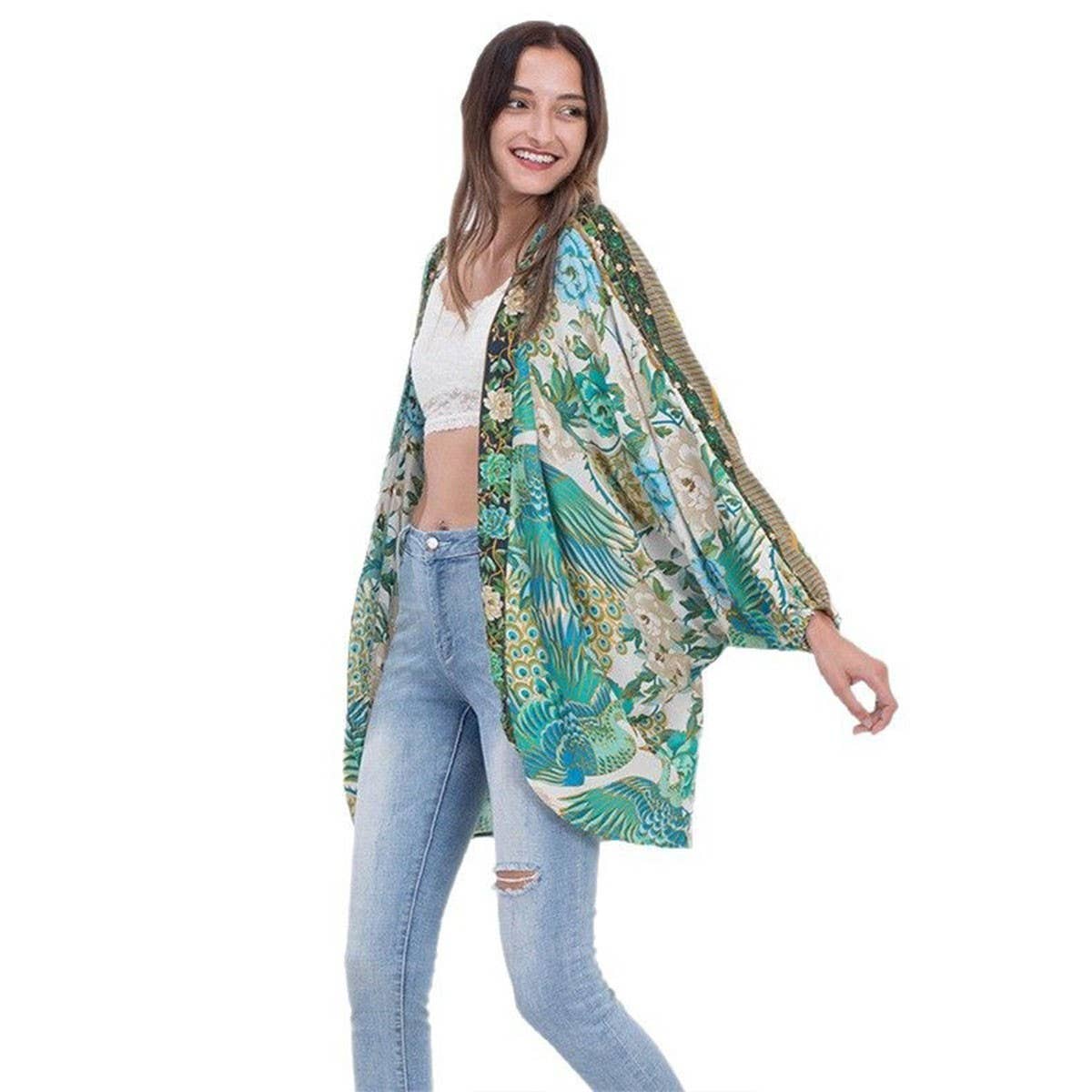 RAYON BATWING BEACH COVER UP KIMONO CARDIGAN_CWMM6314