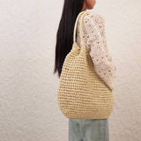 SOLID COLOR HANDMADE PLEATED PAPER ROPE WOVEN BAG_CWAB4711