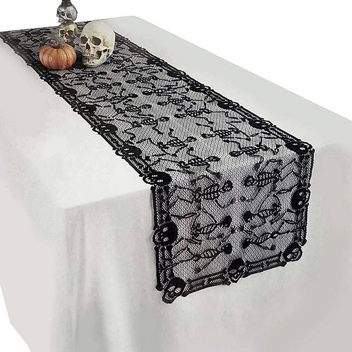 HALLOWEEN TABLE RUNNER LACE SKULL TABLE RUNNER_CWMM1729