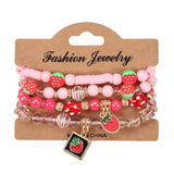 Cwmm10452_Cute Strawberry Fruit Charm Beaded Bracelet Set