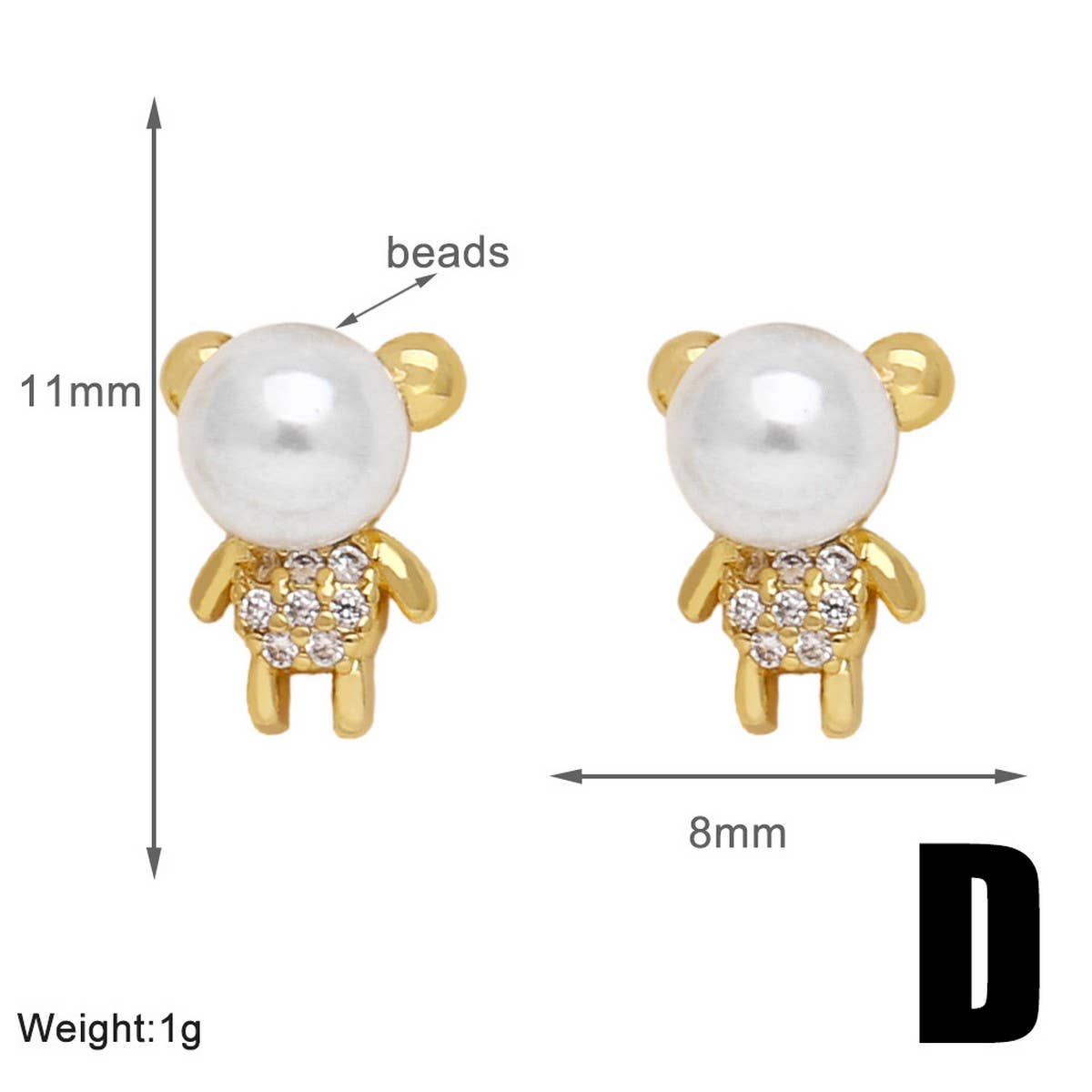 PEARL BEAR EARRINGS ZIRCON GOLD PLATED EARRINGS_CWAJE1003