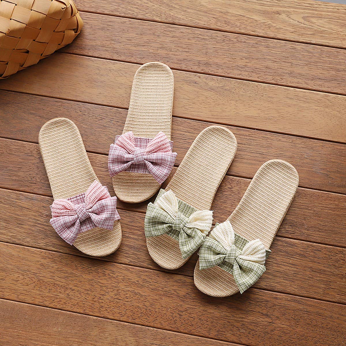 KOREAN LINEN BOW SLIPPERS SOFT SOLE NON SLIP_CWSHF0184