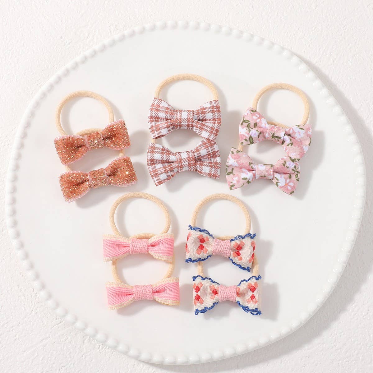 DOUBLE BOW HAIR CLIPS SET WITH PEARLS FOR GIRLS_CWAHA6736