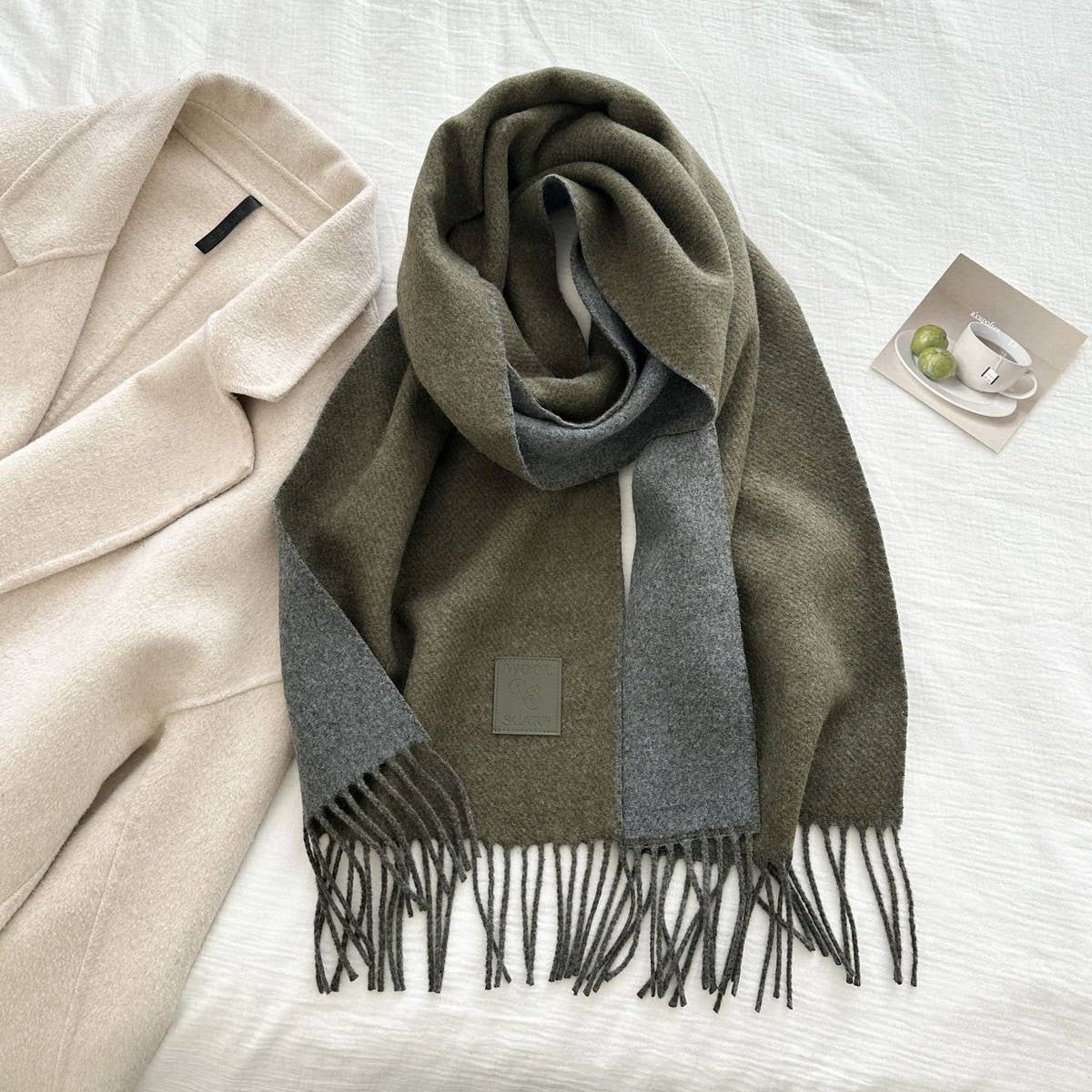 Cwasc03138_Winter Wool Reversible Tassel Scarf For Couples