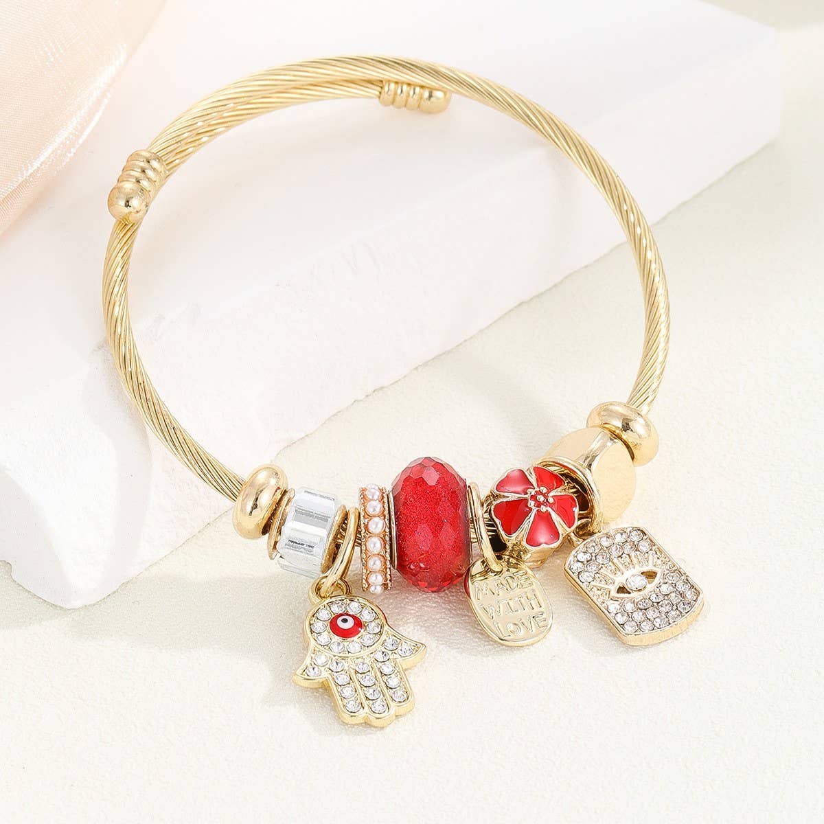 GOLD STAINLESS STEEL DIY HEART CHARM BRACELET_CWMM8503