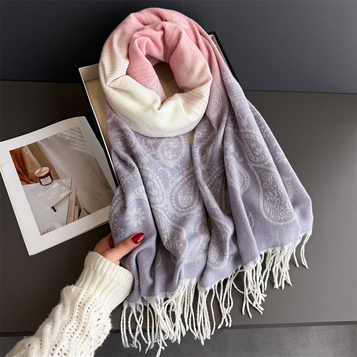 Autumn Winter Paisley Colorblock Tassel Scarf_Cwasc03274