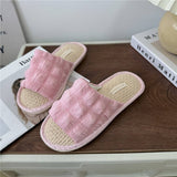 CLOUD PLEATED BUBBLE COTTON LINEN HOME SLIPPERS_CWMM2981